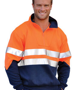 Branded Men's Hi Vis Long Sleeve Fleecy Sweat with Collar and 3m Tape